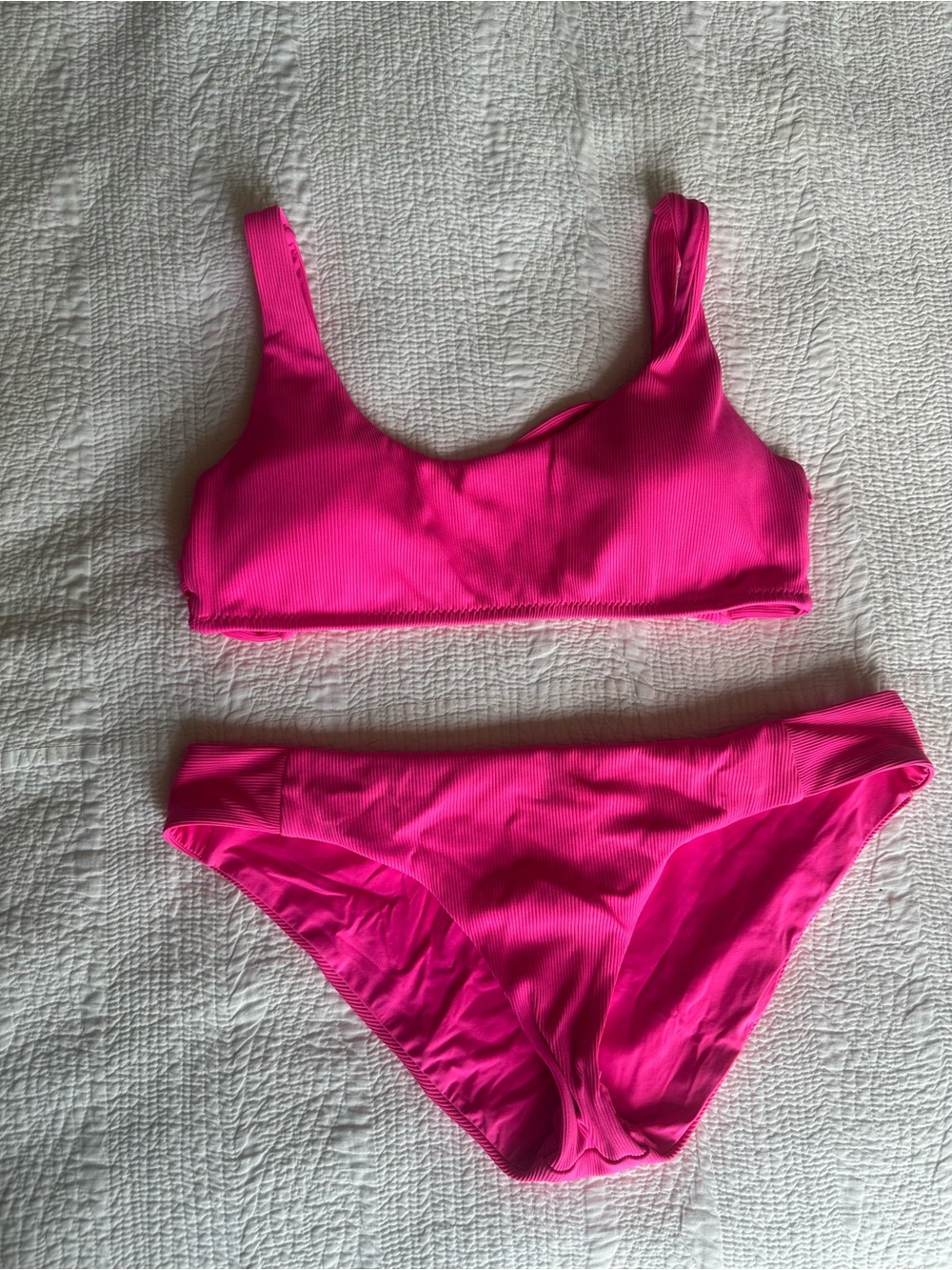 Becca Neon Pink Ribbed Bikini Set